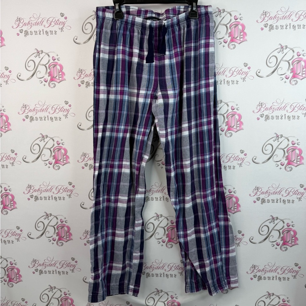 Nautica pants bottoms stripes white Plaid Lounge Pants Purple and Blue